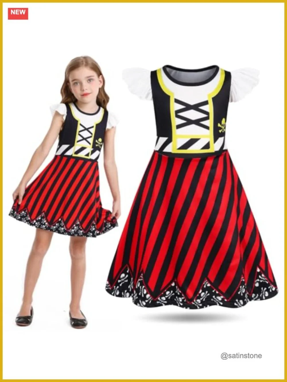 Girls Pirate Costume Dress Halloween Cosplay Outfit
